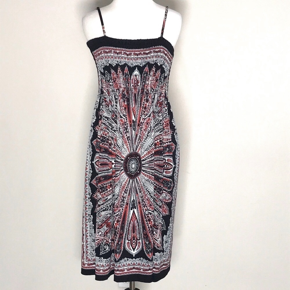 India Boutique Women’s Radial Design Stretch Midi Sun Dress- One Size